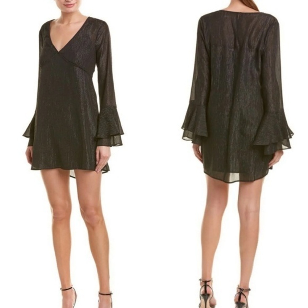 BCBGGeneration NEW Black Metallic Shimmer Flare Sleeve Mini Dress